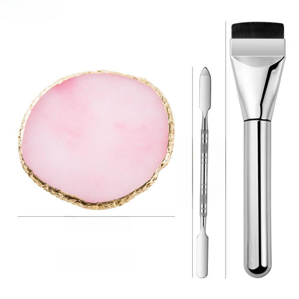 Professional Foundation Makeup Brush Stainless Steel Facial Makeup Tool Kit (Ultra-Thin Foundation Brush + Acrylic Transparent Makeup Palette + Stainless Steel Spatula)