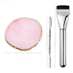 Professional Foundation Makeup Brush Stainless Steel Facial Makeup Tool Kit (Ultra-Thin Foundation Brush + Acrylic Transparent Makeup Palette + Stainless Steel Spatula)