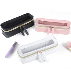 PU Leather Transparent Cosmetic Organizer Bag Portable Large Size Clear Travel Toiletry Bag Organizer, with Double Zipper Makeup Skincare Storage Pouch, Square Cosmetic Case Double-Sided Transparent Makeup Bag, Suitable for Women And Men