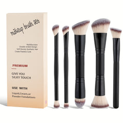 5pcs Double-ended Makeup Brush Set in a Box  Features Thickened Aluminum Tube with Baked Paint Design Packaged in a Paper BoxIncludes Powder Brush Blush Brush  Contour Brush Eyeshadow Brush