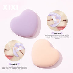 Heart-Shaped Dual-Use Makeup Sponge Puff Made From High-Quality Synthetic Sponge For Gentle Application Without Irritation, Effectively For Both Wet And Dry Powder Application