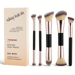 5pcs Double-ended Makeup Brush Set in a Box  Features Thickened Aluminum Tube with Baked Paint Design Packaged in a Paper BoxIncludes Powder Brush Blush Brush  Contour Brush Eyeshadow Brush