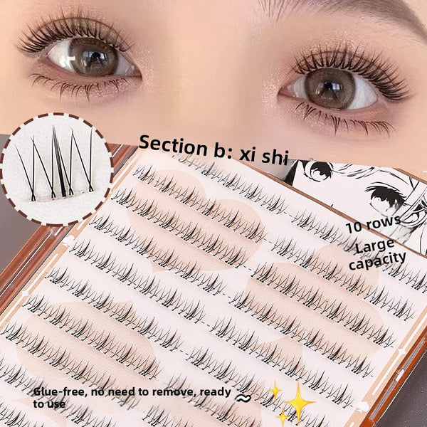 Self-Adhesive False Eyelashes Natural Look Marks Self-Adhesive Press-On Lashes Suitable for DIY /Korean Style, Pre-Glued C Curl Natural Manga Clusters with Natural Suitable for /Eye Role-Play, Ultra-Thin Lightweight Glue-Free Lash Extensions for Beginners