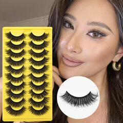 10-Pair Pack of Dense, Fluffy, Natural, Versatile Faux Mink Eyelashes Imitation Mink Material Mimics Real Fur For A Soft, Authentic Appearance