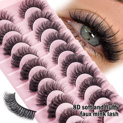 10 Pairs of Fake Eyelashes, 8D Super Fluffy And Faux Mink Fur Eyelashes,  Dramatic Eyelash Extension Makeup