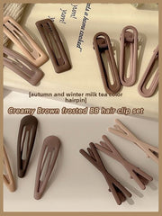 Milk Coffee Brown Hair Clips Korean Style Duckbill Clip Hair AccessoriesVersatile Use Ideal For Securing Bangs Side Hair And Flyaways With Multiple Clip Shapes Including Duckbill, Cross, Square And Round Designs