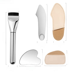 Professional Foundation Makeup Brush Stainless Steel Facial Makeup Tool Kit (Ultra-Thin Foundation Brush + Acrylic Transparent Makeup Palette + Stainless Steel Spatula)