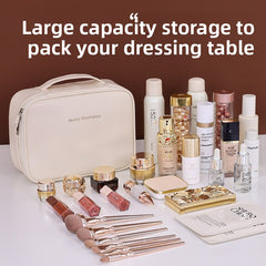 Large Capacity Personalized Makeup Bag & Travel Organizer - Gym, Beach - Beige Cosmetic Case with Zipper Closure, Multiple Compartments & Freely Detachable Compartments For Customizable Storage