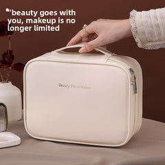 Large Capacity Personalized Makeup Bag & Travel Organizer - Gym, Beach - Beige Cosmetic Case with Zipper Closure, Multiple Compartments & Freely Detachable Compartments For Customizable Storage