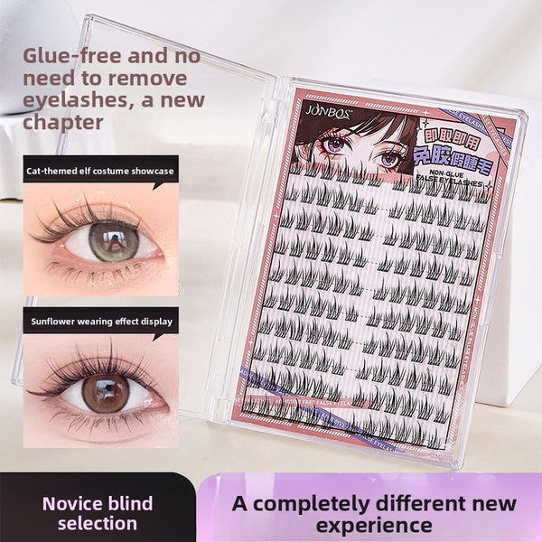 Self-Adhesive False Eyelashes Natural Look Marks Self-Adhesive Press-On Lashes Suitable for DIY /Korean Style, Pre-Glued C Curl Natural Manga Clusters with Natural Suitable for /Eye Role-Play, Ultra-Thin Lightweight Glue-Free Lash Extensions for Beginners