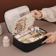 Large Capacity Personalized Makeup Bag & Travel Organizer - Gym, Beach - Beige Cosmetic Case with Zipper Closure, Multiple Compartments & Freely Detachable Compartments For Customizable Storage