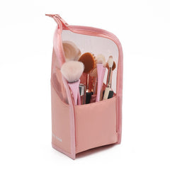 Portable Makeup Organizer Bag, Lightweight Foldable Makeup Bag, Large Capacity Makeup Brush Organizer for Women - Holds Brushes, Lipstick, Eyebrow Pencil & Pen, Zipper Closure, Stylish Handbag with Mesh Design, Portable Storage Pouch