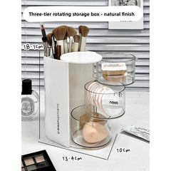 Rotating Makeup Brush Organizer with Powder Puff Storage