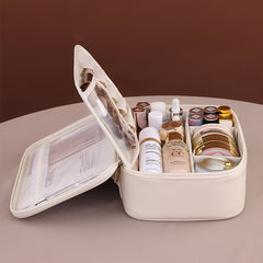 Large Capacity Personalized Makeup Bag & Travel Organizer - Gym, Beach - Beige Cosmetic Case with Zipper Closure, Multiple Compartments & Freely Detachable Compartments For Customizable Storage
