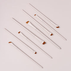 Porcelain White Angled Eyeliner Brush Set with Various Blade and Sickle Tips