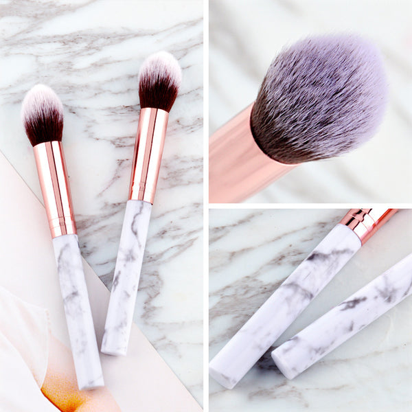 Marble Makeup Brush for Blush and PowderSynthetic Fiber Bristles: Soft, durable, and hypoallergenic for smooth application.  Marble Design Handle: Aesthetic and ergonomic for comfortable grip and control