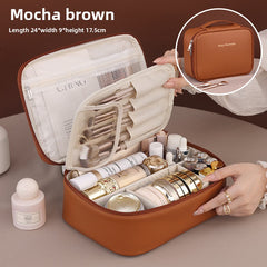 Large Capacity Personalized Makeup Bag & Travel Organizer - Gym, Beach - Beige Cosmetic Case with Zipper Closure, Multiple Compartments & Freely Detachable Compartments For Customizable Storage