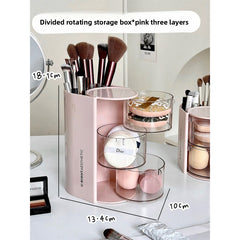 Rotating Makeup Brush Organizer with Powder Puff Storage