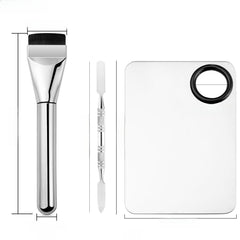 Professional Foundation Makeup Brush Stainless Steel Facial Makeup Tool Kit (Ultra-Thin Foundation Brush + Acrylic Transparent Makeup Palette + Stainless Steel Spatula)