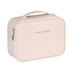 Large Capacity Personalized Makeup Bag & Travel Organizer - Gym, Beach - Beige Cosmetic Case with Zipper Closure, Multiple Compartments & Freely Detachable Compartments For Customizable Storage