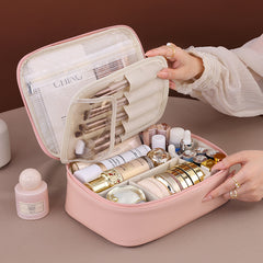 Large Capacity Personalized Makeup Bag & Travel Organizer - Gym, Beach - Beige Cosmetic Case with Zipper Closure, Multiple Compartments & Freely Detachable Compartments For Customizable Storage
