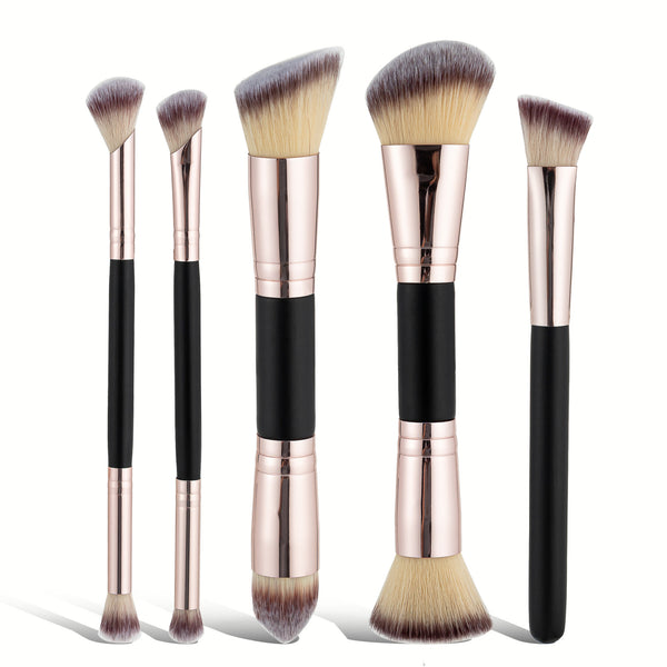5pcs Double-ended Makeup Brush Set in a Box  Features Thickened Aluminum Tube with Baked Paint Design Packaged in a Paper BoxIncludes Powder Brush Blush Brush  Contour Brush Eyeshadow Brush